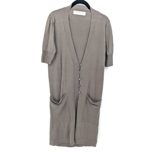 Exception de Mixmind Cardigan Womens Large Fray Taupe Sweater‎ Linen Blend Long